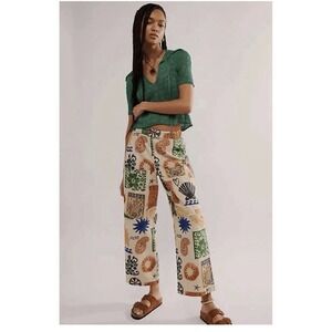 Free People Seaside Pull-On Pants Multicolor Ivory Combo Print size Large